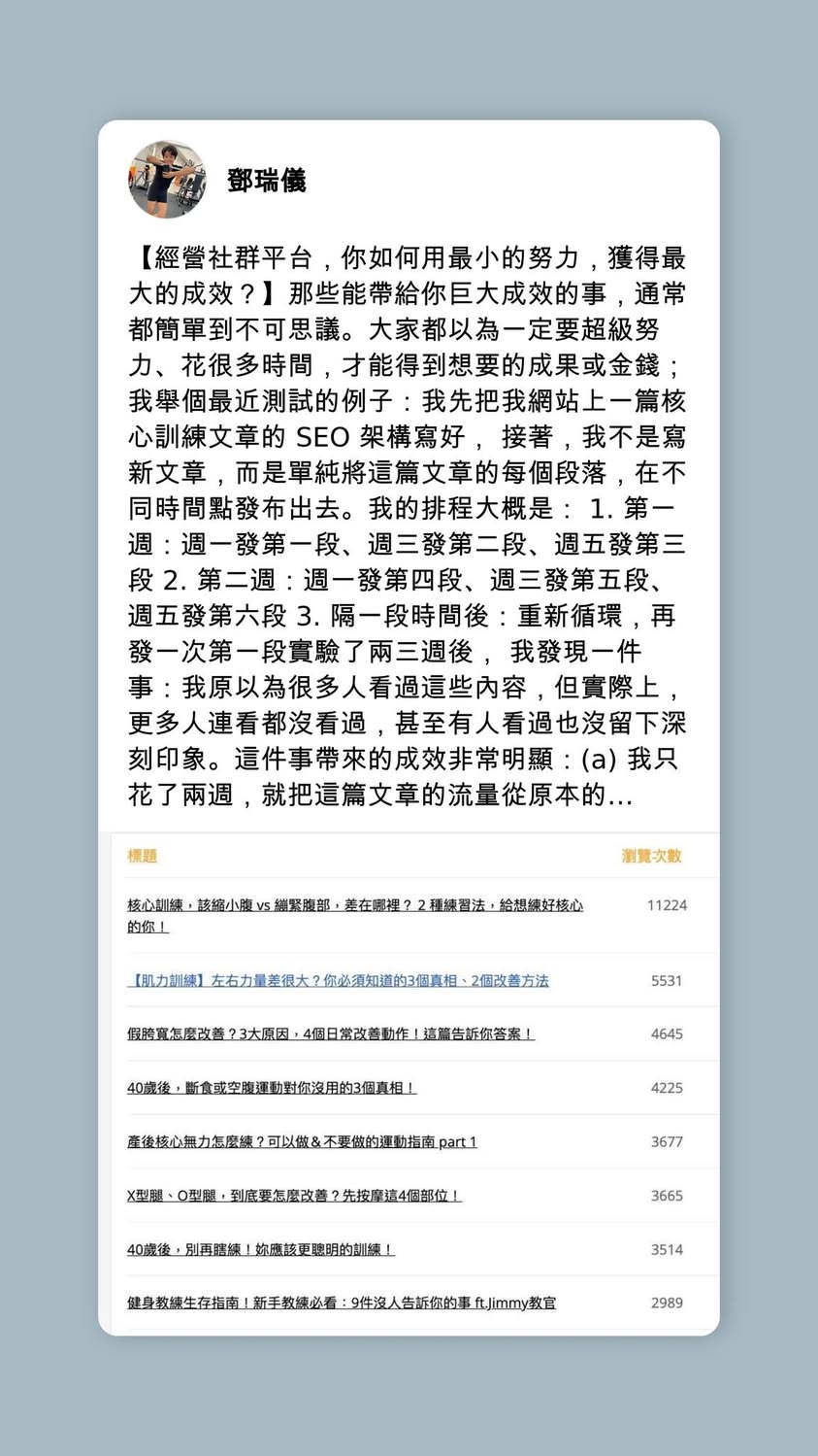 丸子用核心長文拆成多篇 FB 貼文並觀察網站瀏覽數據
